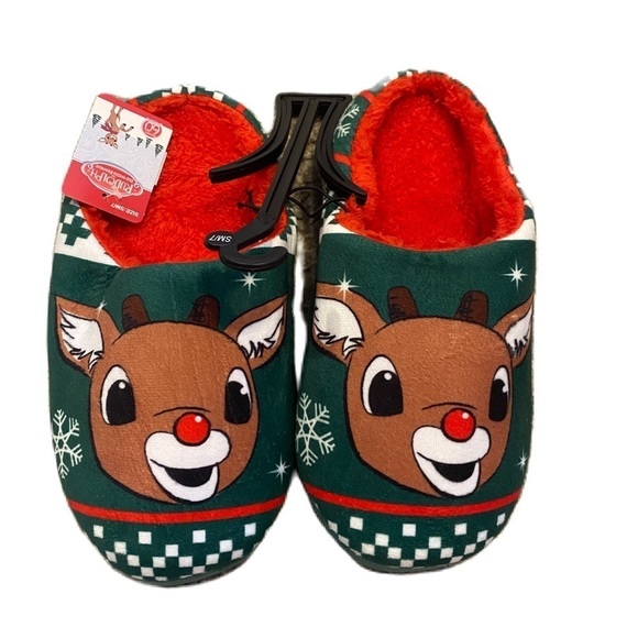 Rudolph The Red Nosed Reindeer Plush Slippers NEW Sz 7 8 9 10 - Picture 1 of 9